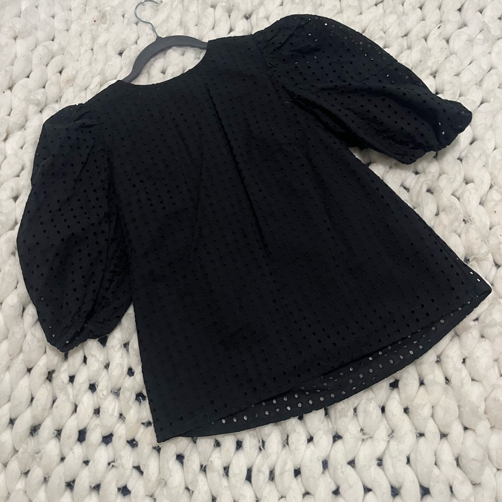 a new day Black Eyelet Puff-Sleeve Blouse